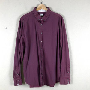 JB Holt Shirt Maroon Textured Athletic Fit Collared Button Down Size X Large